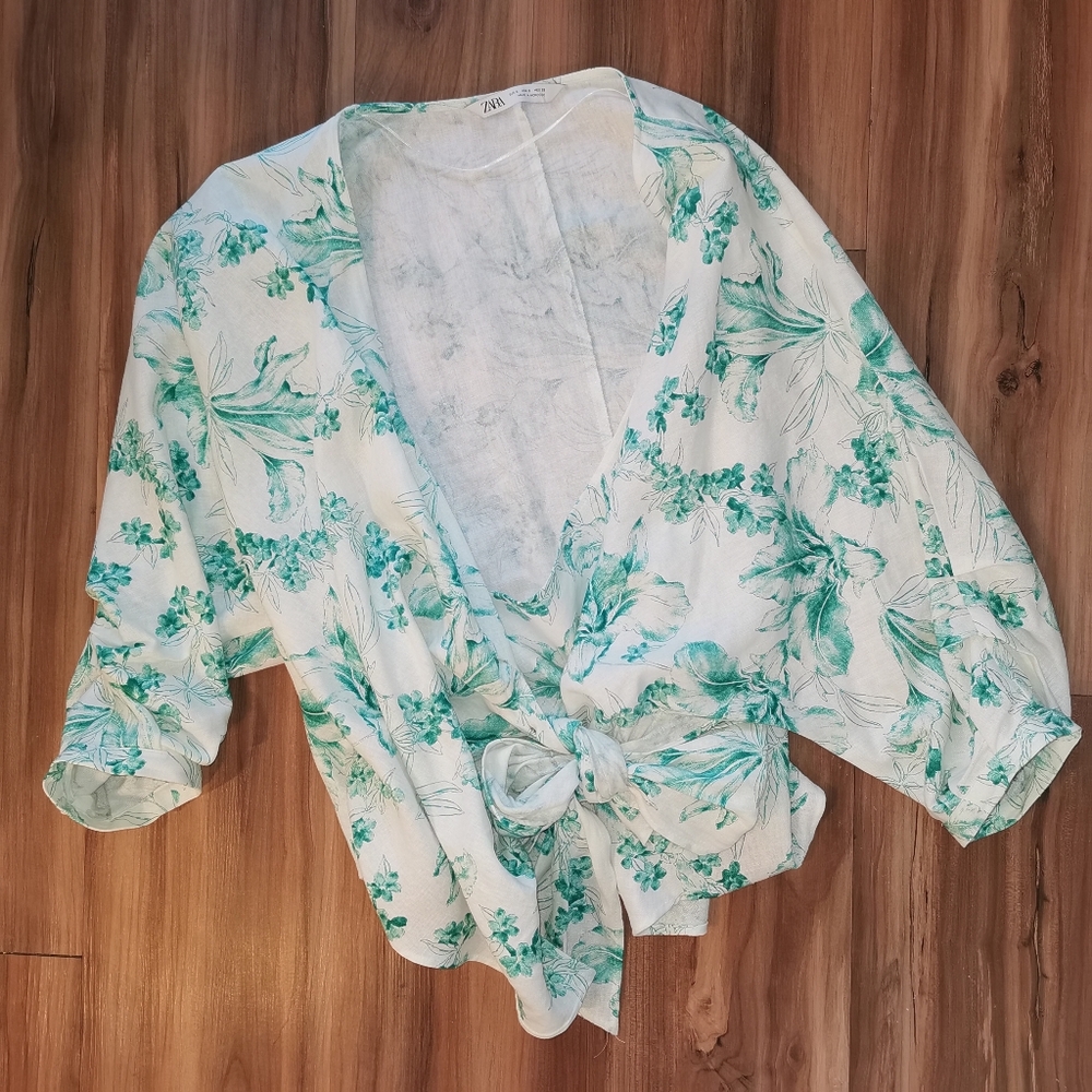 Zara Linen Wrap Top